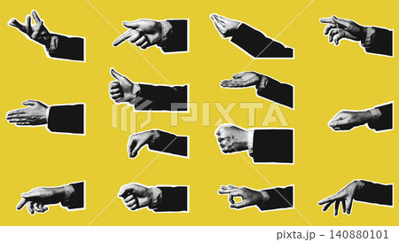 Business Hand Gesture Collection Halftone Set Yellow 140880101