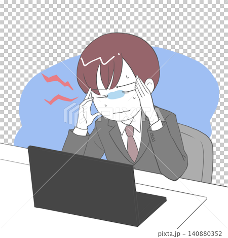 A businessman clutching his temples; background: throbbing pain. A businessman clutching his temples; background: throbbing pain. 140880352