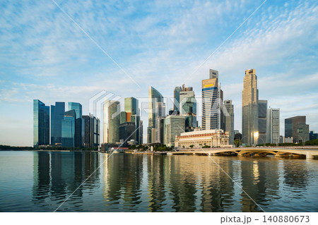 Singapore Central Business District seen from Marina bay transform from dawn to morning. 140880673