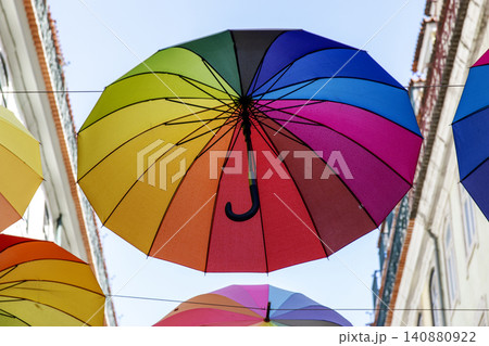 Colorful Umbrellas Create Art in the Streets of Lisbon Colorful Umbrellas Create Art in the Streets of Lisbon 140880922