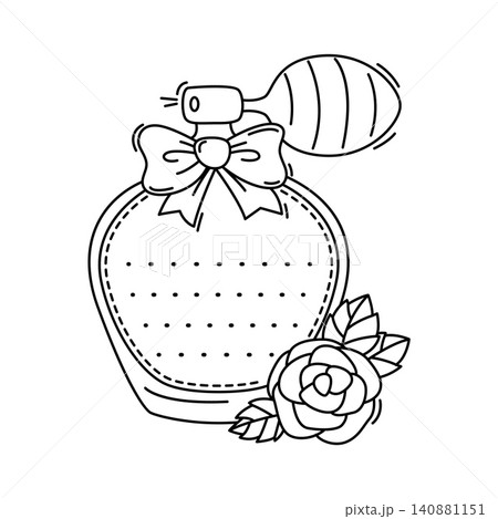 Perfume bottle kids memo note frame. Children schedule page vector sticker, diary page checklist. Kid scrapbook memo note or child To Do list frame with perfume or toilet water vial, rose flower Perfume bottle kids memo note frame. Children schedule page vector sticker, diary page checklist. Kid scrapbook memo note or child To Do list frame with perfume or toilet water vial, rose flower 140881151