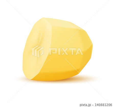 Realistic raw peeled potato vegetable half with smooth, golden yellow surface emphasizes freshness and readiness for cooking. Isolated 3d vector culinary ingredient, healthy food, organic farm produce Realistic raw peeled potato vegetable half with smooth, golden yellow surface emphasizes freshness and readiness for cooking. Isolated 3d vector culinary ingredient, healthy food, organic farm produce 140881206