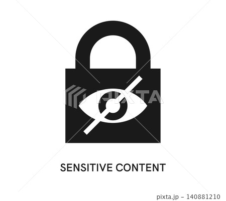 Sensitive content, restricted media icon or sign. Censored data video sign, sensitive content or media symbol. Hidden password or photo warning icon, data video sign 140881210