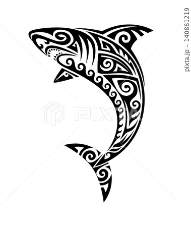 Maori shark animal ethnic graphic black tattoo or symbol. Maori ethnic abstract decoration, Polynesian tribal black tattoo. Samoan tribe graphic symbol Maori shark animal ethnic graphic black tattoo or symbol. Maori ethnic abstract decoration, Polynesian tribal black tattoo. Samoan tribe graphic symbol 140881219