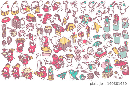 年賀状素材 正月イラスト 縁起物 ダルマ 縁起物 鏡餅 年賀状素材 正月イラスト 縁起物 ダルマ 縁起物 鏡餅 140881480