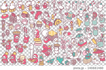 年賀状素材 正月イラスト 縁起物 ダルマ 縁起物 鏡餅 年賀状素材 正月イラスト 縁起物 ダルマ 縁起物 鏡餅 140881480