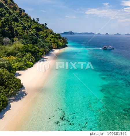 Aerial drone view of tropical landscape over Madam Beach of Nyaung Oo Phee Island in Myanmar Aerial drone view of tropical landscape over Madam Beach of Nyaung Oo Phee Island in Myanmar 140881531