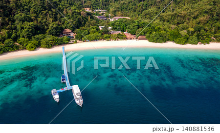 Aerial view of tropical beach landscap at Nyaung Oo Phee island in Myanmar Aerial view of tropical beach landscap at Nyaung Oo Phee island in Myanmar 140881536