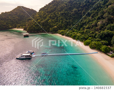 Aerial view of tropical beach landscape at Nyaung Oo Phee island in Myanmar Aerial view of tropical beach landscape at Nyaung Oo Phee island in Myanmar 140881537