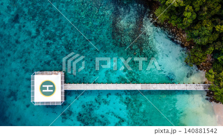 Aerial view of helipad over the sea Aerial view of helipad over the sea 140881542
