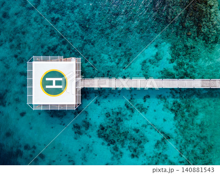 Aerial view of helipad over the sea Aerial view of helipad over the sea 140881543