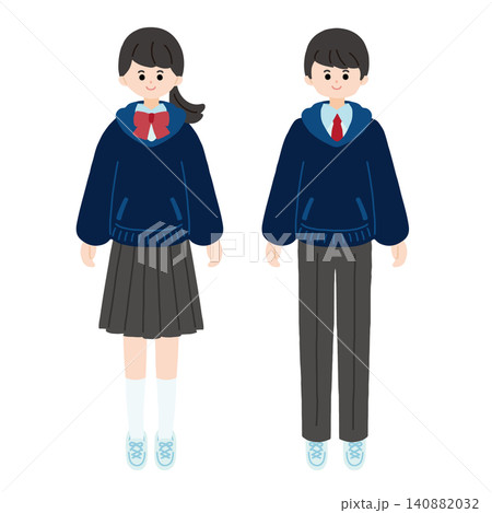 パーカーの制服を着た男女の学生のイラスト パーカーの制服を着た男女の学生のイラスト 140882032