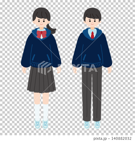 パーカーの制服を着た男女の学生のイラスト パーカーの制服を着た男女の学生のイラスト 140882032