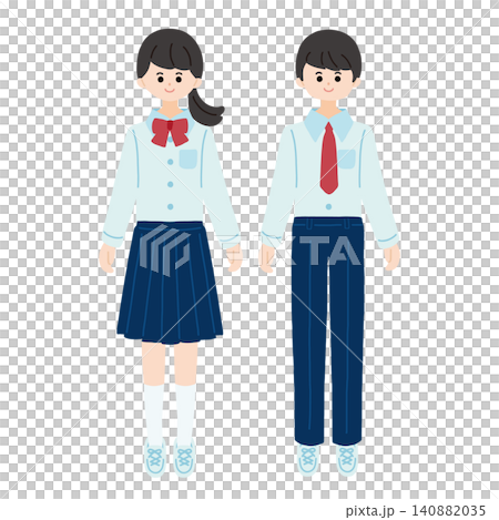 ブレザーとキュロットスカートを履いた女の子とブレザーとズボンを履いた男の子の学生 ブレザーとキュロットスカートを履いた女の子とブレザーとズボンを履いた男の子の学生 140882035