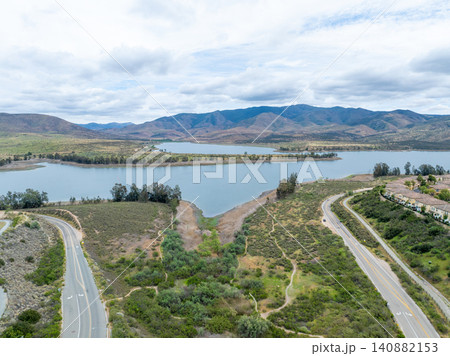 Aerial view Otay Lakes County Park in Chula Vista, California, a scenic view of a mountain range Aerial view Otay Lakes County Park in Chula Vista, California, a scenic view of a mountain range 140882153