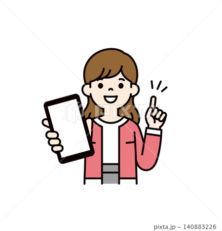 スマホのディスプレイを見せて提案・解説する、20代・30代の女性・ママのベクターイラスト素材 スマホのディスプレイを見せて提案・解説する、20代・30代の女性・ママのベクターイラスト素材 140883226
