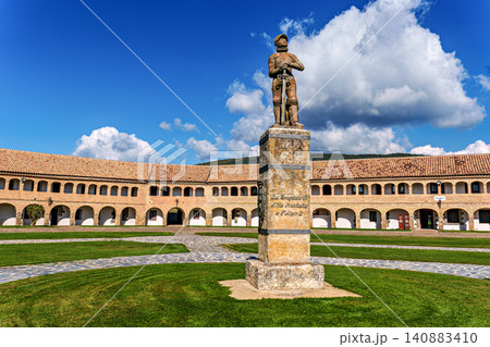 Philip II square with a cannon in the citadel of Jaca, military fortification in Spain. Parade ground of the Fortress Philip II square with a cannon in the citadel of Jaca, military fortification in Spain. Parade ground of the Fortress 140883410