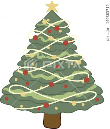 Decorated Christmas tree with golden star and garland Decorated Christmas tree with golden star and garland 140883719