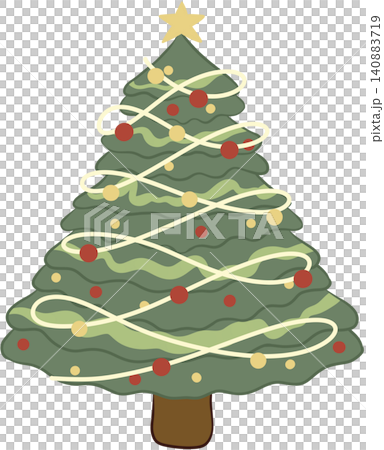 Decorated Christmas tree with golden star and garland Decorated Christmas tree with golden star and garland 140883719