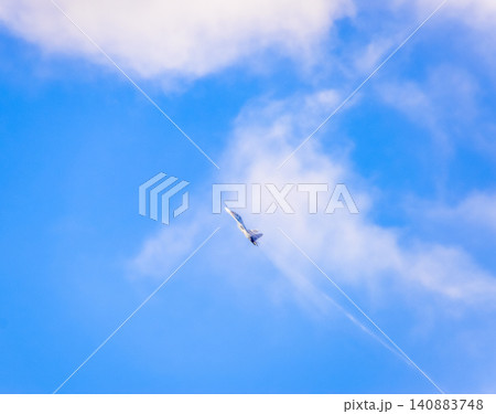fighter flying in the sky. Military aircraft of the 4th generation fighter flying in the sky. Military aircraft of the 4th generation 140883748