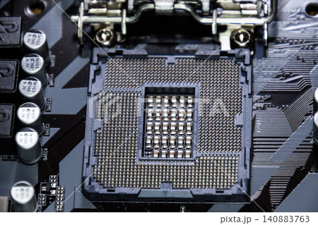 A nest for the Intel processor in the motherboard. A nest for the Intel processor in the motherboard. 140883763