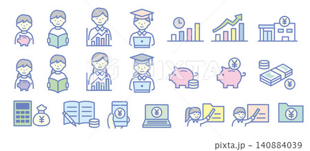 学生の金融教育イラスト20個セット 若者の投資・貯金・資産形成の可愛いアイコン 学生の金融教育イラスト20個セット 若者の投資・貯金・資産形成の可愛いアイコン 140884039