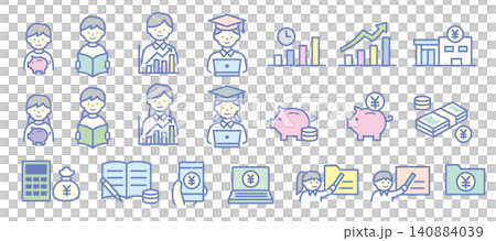 学生の金融教育イラスト20個セット 若者の投資・貯金・資産形成の可愛いアイコン 学生の金融教育イラスト20個セット 若者の投資・貯金・資産形成の可愛いアイコン 140884039