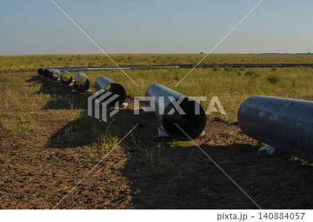 Gas pipeline construction, La Pampa province , Patagonia, Argentina. Gas pipeline construction, La Pampa province , Patagonia, Argentina. 140884057