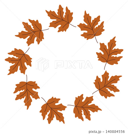 Round blank frame of orange maple leaves Round blank frame of orange maple leaves 140884556