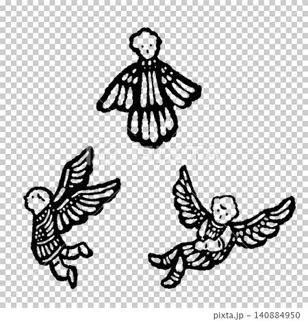 A set of three monochrome angel silhouette illustrations that can be used for Christmas designs. 140884950