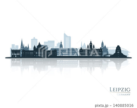 Leipzig skyline silhouette with reflection. Leipzig skyline silhouette with reflection. 140885016