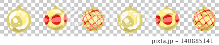 A line of red and gold Christmas ornaments with a wavy stripe pattern. A line of red and gold Christmas ornaments with a wavy stripe pattern. 140885141