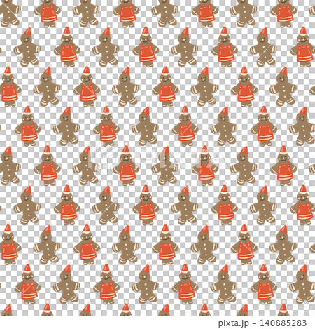A mixed seamless pattern featuring small gingerbread cookies in various outfits. A mixed seamless pattern featuring small gingerbread cookies in various outfits. 140885283