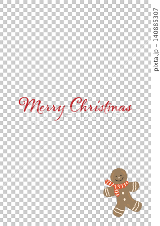 A vertical Christmas card featuring an illustration of a gingerbread man cookie wearing a red scarf. A vertical Christmas card featuring an illustration of a gingerbread man cookie wearing a red scarf. 140885307