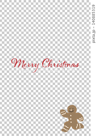 歩くジンジャーマンクッキーのイラストがワンポイントで入った縦型クリスマスカードテンプレート 歩くジンジャーマンクッキーのイラストがワンポイントで入った縦型クリスマスカードテンプレート 140885319