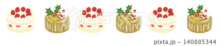 ショートケーキと切り株ケーキが交互に並ぶポップなクリスマスのライン装飾 140885344