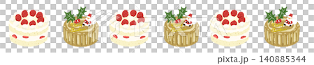 ショートケーキと切り株ケーキが交互に並ぶポップなクリスマスのライン装飾 140885344