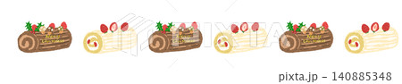 生クリームとチョコのロールケーキが交互に並んだクリスマスの区切り線 生クリームとチョコのロールケーキが交互に並んだクリスマスの区切り線 140885348