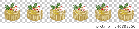 A cute line of Christmas cakes in the shape of tree stumps, each with a different design. A cute line of Christmas cakes in the shape of tree stumps, each with a different design. 140885350