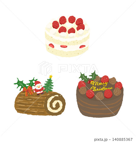 いちごのショートケーキやチョコレートケーキのクリスマスケーキ3種セット いちごのショートケーキやチョコレートケーキのクリスマスケーキ3種セット 140885367