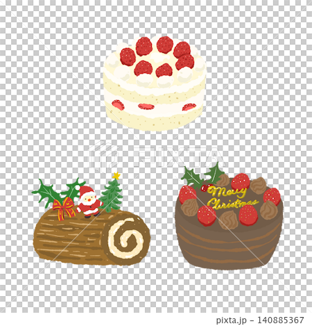 いちごのショートケーキやチョコレートケーキのクリスマスケーキ3種セット いちごのショートケーキやチョコレートケーキのクリスマスケーキ3種セット 140885367