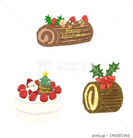 サンタの飾りがついたケーキやブッシュドノエルなどクリスマスケーキ3種セット 140885368