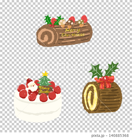 サンタの飾りがついたケーキやブッシュドノエルなどクリスマスケーキ3種セット 140885368