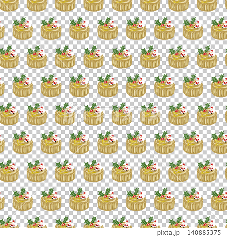 A background pattern featuring a dense arrangement of small, tree-stump-shaped Christmas cakes topped with Santa Claus. A background pattern featuring a dense arrangement of small, tree-stump-shaped Christmas cakes topped with Santa Claus. 140885375