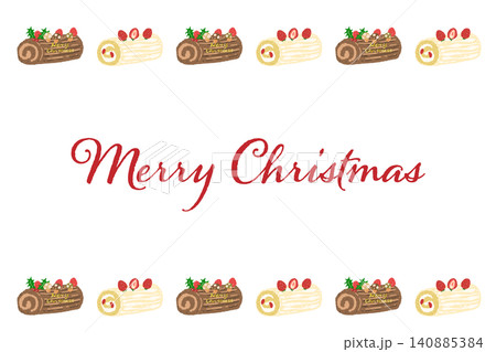 全種類のケーキが賑やかに並んだ華やかな横長クリスマスカード背景 140885384