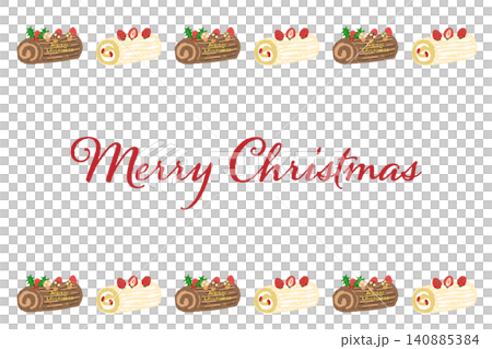 全種類のケーキが賑やかに並んだ華やかな横長クリスマスカード背景 140885384