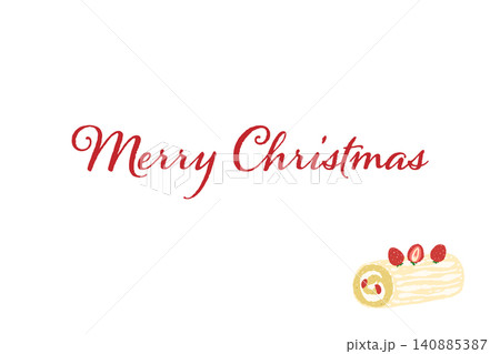 いちごが乗った白いロールケーキのイラストが輝く余白たっぷりの横型クリスマスカード いちごが乗った白いロールケーキのイラストが輝く余白たっぷりの横型クリスマスカード 140885387