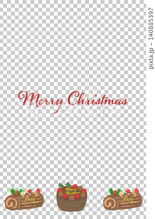 A vertical Christmas card with illustrations of chocolate cakes and Bûche de Noël. A vertical Christmas card with illustrations of chocolate cakes and Bûche de Noël. 140885397