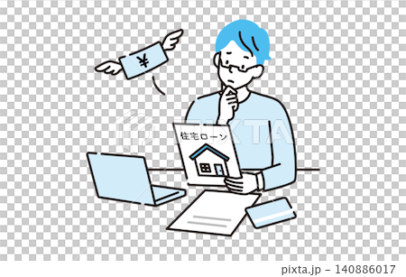 住宅ローンに悩む男性のイラスト 140886017