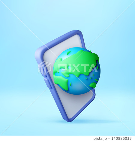 Smartphone with 3d globe floating above screen. Smartphone with 3d globe floating above screen. 140886035